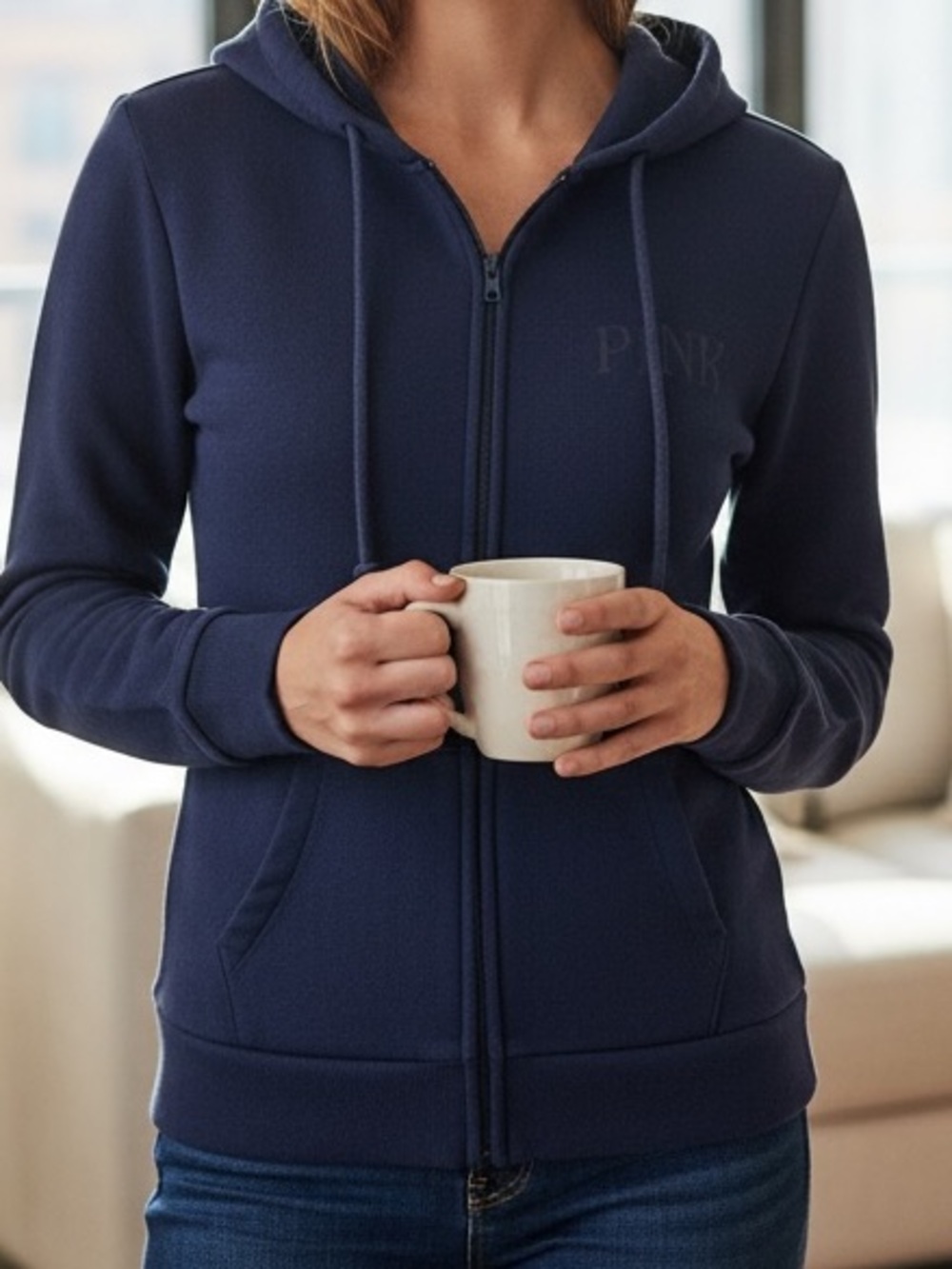 Victoria’s Secret PINK Everyday Fleece Full-Zip Hoodie Navy Blue S